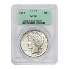 1927 $1 Silver Peace PCGS MS63 OGH