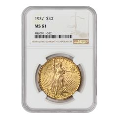 1927 $20 Gold Saint Gaudens NGC MS61 Obverse