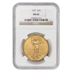 1927 $20 Gold Saint Gaudens NGC MS64 Obverse