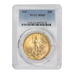 1927 $20 Gold Saint Gaudens PCGS MS63 Obverse