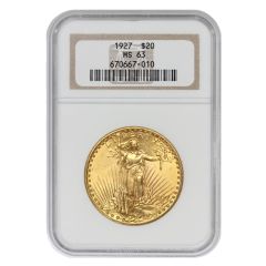 1927 $20 Gold Saint Gaudens NGC MS63 Obverse