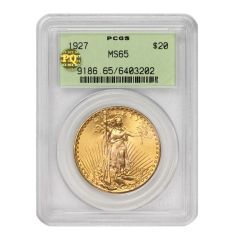 1927 $20 Gold Saint Gaudens PCGS MS65 PQ OGH Obverse