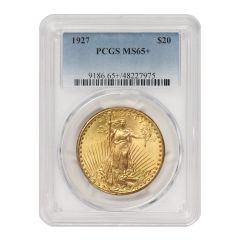 1927 $20 Gold Saint Gaudens PCGS MS65+ Obverse
