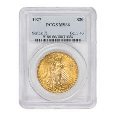 1927 $20 Gold Saint Gaudens PCGS MS66 Obverse