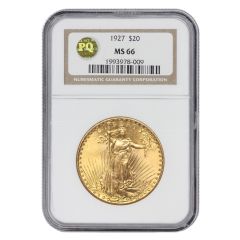1927 $20 Gold Saint Gaudens NGC MS66 PQ