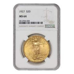 1927 $20 Gold Saint Gaudens NGC MS64 Obverse