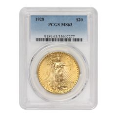 1928 $20 Gold Saint Gaudens PCGS MS63 Obverse