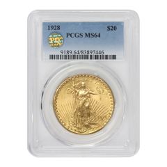 1928 $20 Gold Saint Gaudens PCGS MS64 PQ Obverse