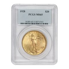 1928 $20 Gold Saint Gaudens PCGS MS65 Obverse