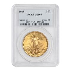 1928 $20 Gold Saint Gaudens PCGS MS65 Obverse