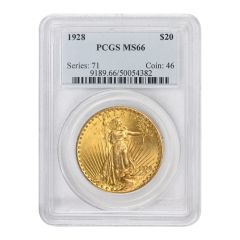 1928 $20 Gold Saint Gaudens PCGS MS66