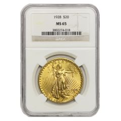 1928 $20 Gold Saint Gaudens NGC MS65