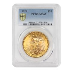 1928 $20 Gold Saint Gaudens PCGS MS67 Obverse