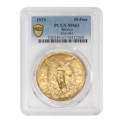 Mexico 1929 Gold 50 Peso PCGS MS63