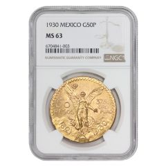 Mexico 1930 Gold 50 Peso NGC MS63 Obverse
