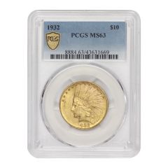1932 $10 Gold Indian PCGS MS63