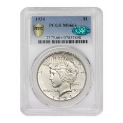 1934 $1 Silver Peace PCGS MS66+ CAC Obverse