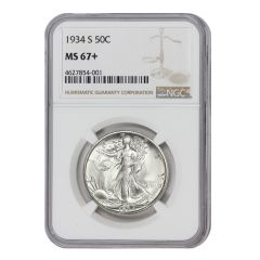 US $0.50 Walking Liberty 1934-S NGC MS67+ Obverse