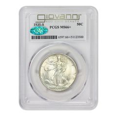 1935-S 50c Silver Walking Liberty PCGS MS66+ CAC Giovanni Label