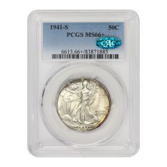 1941-S 50c Silver Walking Liberty PCGS MS66+ CAC Obverse