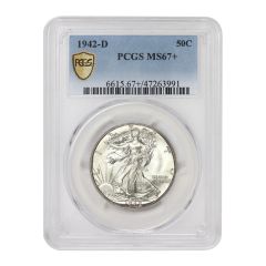 1942-D 50c Silver Walking Liberty PCGS MS67+ Obverse