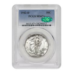 1942-D 50c Silver Walking Liberty PCGS MS67+ CAC Obverse