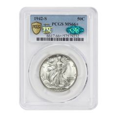 1942-S 50c Silver Walking Liberty PCGS MS66+ CAC PQ