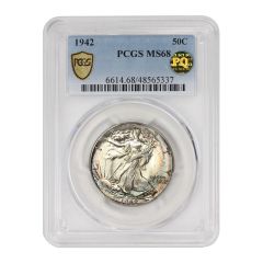1942 50c Silver Walking Liberty PCGS MS68 PQ Obverse