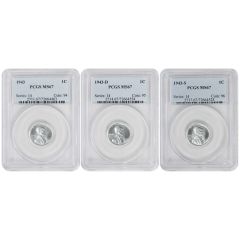 Set of 3 1943 1c Lincoln Cent PCGS MS67 