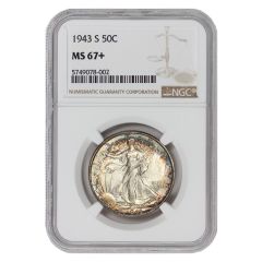 1943-S 50c Silver Walking Liberty NGC MS67+