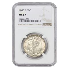 US $0.50 Walking Liberty Half 1943-S NGC MS67 Obverse
