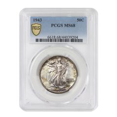 1943 50c Silver Walking Liberty PCGS MS68 Obverse