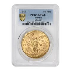 Mexico 1945 Gold 50 Peso PCGS MS64+ Obverse