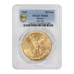 Mexico 1945 Gold 50 Peso PCGS MS65 Obverse