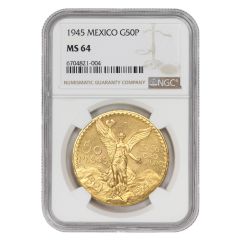Mexico 1945 Gold 50 Peso NGC MS64 Obverse