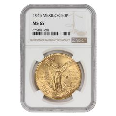 Mexico 1945 Gold 50 Peso NGC MS65 Obverse
