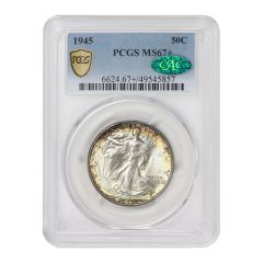 1945 50c Silver Walking Liberty PCGS MS67+ CAC Obverse