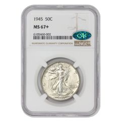 1945 50c Silver Walking Liberty NGC MS67+ CAC Obverse