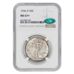 1946-D 50c Silver Walking Liberty NGC MS67+ CAC Obverse
