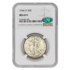 US $0.50 Walking Liberty Half 1946-D NGC MS67+ CAC Obverse