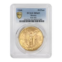 Mexico 1946 Gold 50 Peso PCGS MS65 Obverse