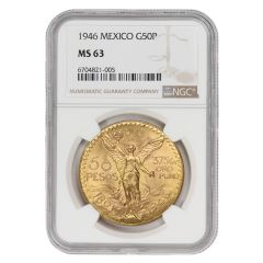 Mexico 1946 Gold 50 Peso NGC MS63 Obverse