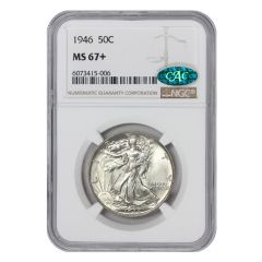 1946 50c Silver Walking Liberty NGC MS67+ CAC