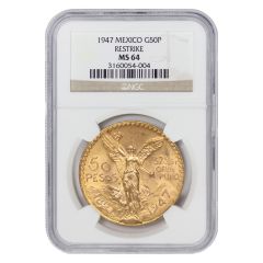 Mexico 1947 Gold 50 Peso NGC MS64 Restrike