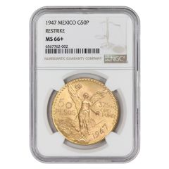 Mexico 1947 Gold 50 Peso NGC MS66+ Restrike Obverse