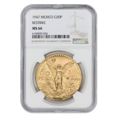 Mexico 1947 Gold 50 Peso NGC MS66 Restrike Obverse
