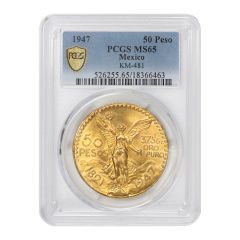 Mexico 1947 Gold 50 Peso PCGS MS65 Obverse