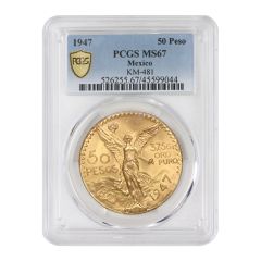 Mexico 1947 Gold 50 Peso PCGS MS67 Obverse