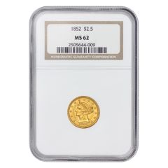 1852 $2.5 Gold Liberty NGC MS62 Obverse