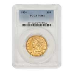 1854 $10 Gold Liberty PCGS MS61 Obverse
